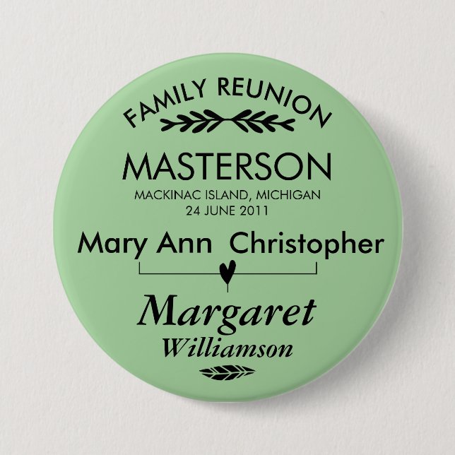 Family Tree Connection Reunion Button (Front)