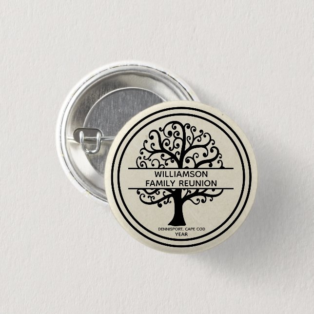 Family Tree Family Reunion Black  Modern Drawing 1 Inch Round Button (Front & Back)