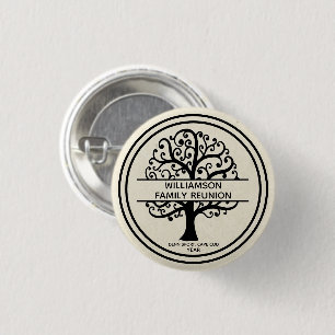 Family Tree Family Reunion Black  Modern Drawing 1 Inch Round Button