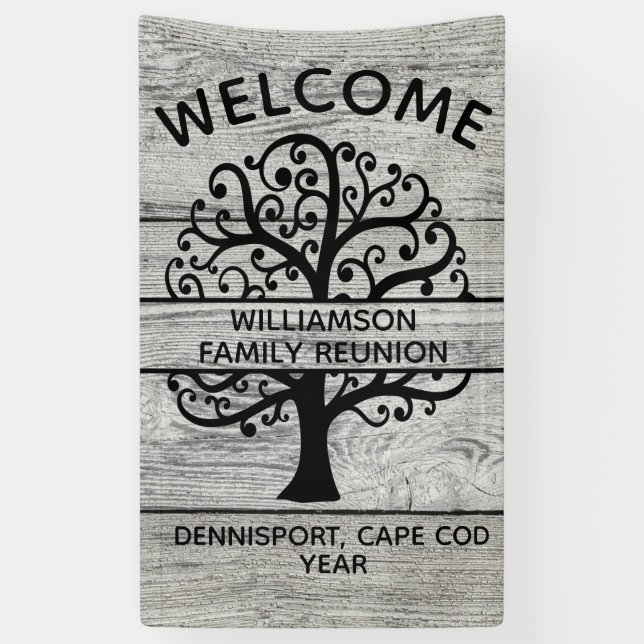 Family Tree Family Reunion Black Modern Drawing Banner (Vertical)
