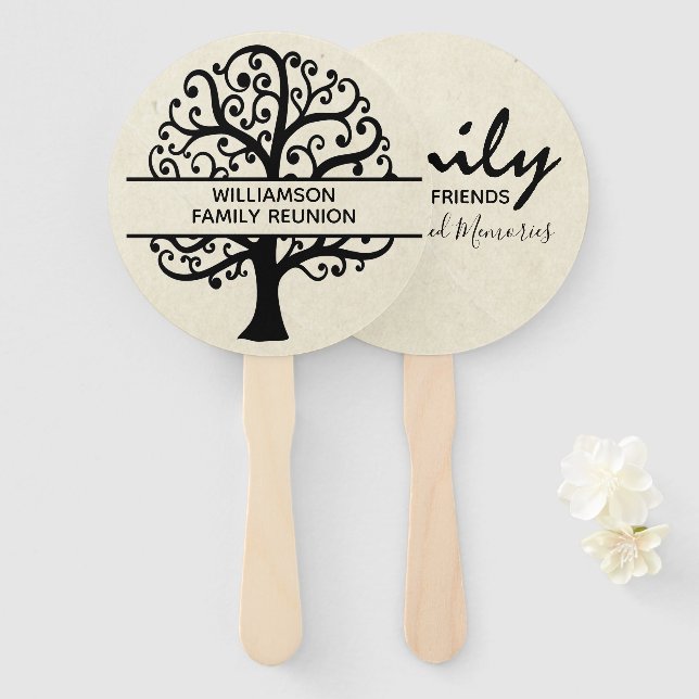 Family Tree Family Reunion Black  Modern Drawing Hand Fan (Front and Back)