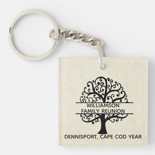 Family Tree Family Reunion Black  Modern Drawing Keychain (Front)