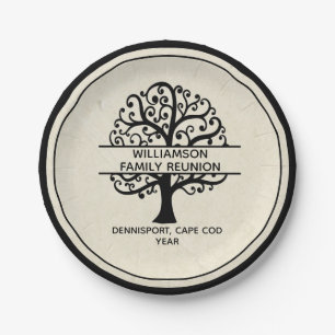 Family Tree Family Reunion Black Modern Drawing Paper Plate