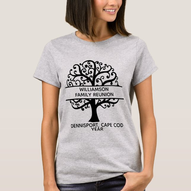 Family Tree  Family Reunion Black  Modern Drawing T-Shirt (Front)