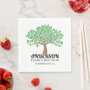 Family Tree Family Reunion Green Leaves Napkin