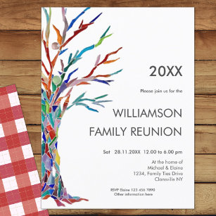 Family Tree Family Reunion Rainbow Family Tree Invitation Postcard