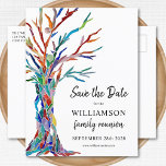 Family Tree Family Reunion Save the Date Announcement Postcard<br><div class="desc">Ask your family to Save the Date for their Family Reunion with this stylish postcard. It features a colourful family tree which was originally made in glass mosaic. Easily customizable with your details. Use the Customize Further option to change the text size, style, or colour if you wish. Because we...</div>