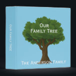 Family Tree Genealogy Binder<br><div class="desc">A large tree is on a sky blue background. White text says 'Our Family Tree' on the green leaves. At the bottom you can personalize with your family's name in white text.</div>