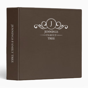 Family Tree Genealogy Brown White Monogram Binder
