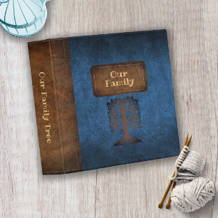Family Tree Genealogy Faux Leather Blue/Gold Binder
