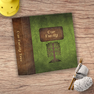 Family Tree Genealogy Faux Leather Green/Gold Binder