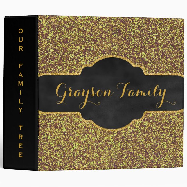 Family Tree Genealogy Name | Faux Gold Glitter Binder (Front/Spine)