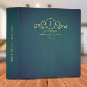 Family Tree Genealogy Teal Gold Monogram Binder