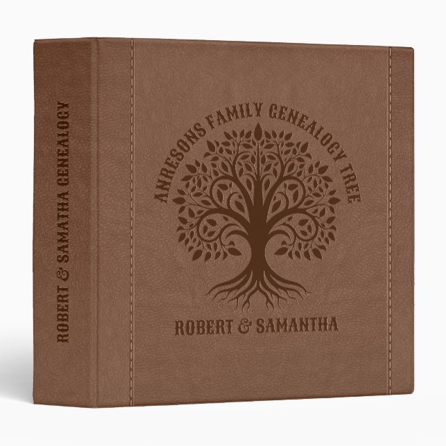 Family Tree Genealogy Vintage Brown Leather Binder (Front/Spine)