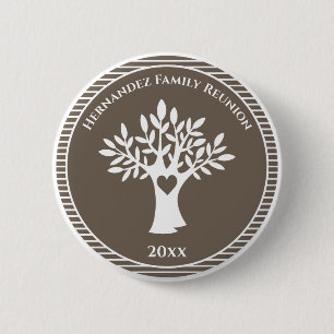 Family Tree Love Heart Family Reunion Brown 2 Inch Round Button