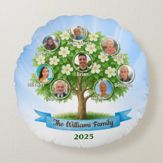 Family Tree Names Photo Memory Home Decor keepsake Round Pillow