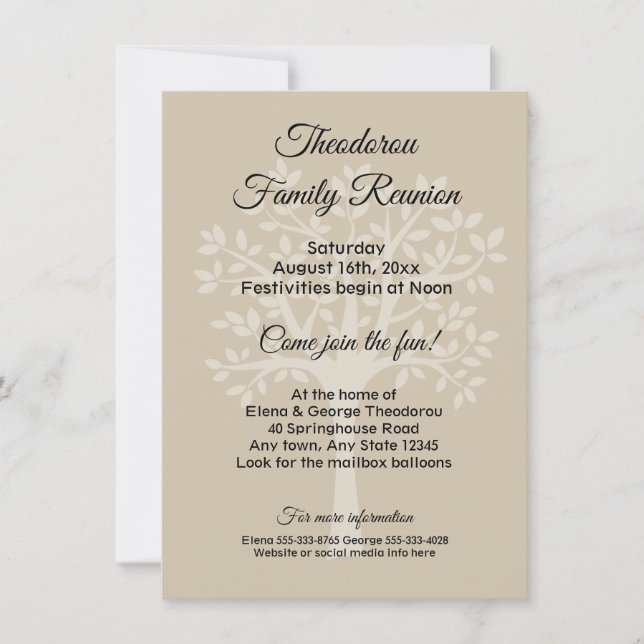 Family Tree Natural Family Reunion Invitation (Devant)
