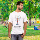 Family Tree Personalized Family Reunion T-Shirt<br><div class="desc">Commemorate your family reunion with this stylish T-Shirt. It is decorated with a colourful mosaic family tree and is easily customizable with your family name. Use the Customize Further option to change the text size, style, or colour. Because we create our artwork you won't find this exact image from other...</div>