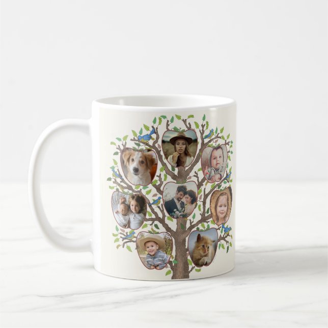 Family Tree Photo Collage 16 Picture Light Beige Coffee Mug (Left)