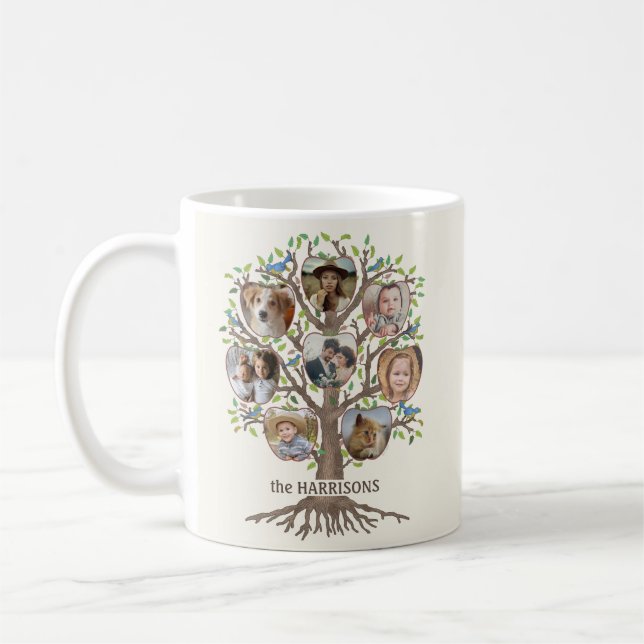 Family Tree Photo Collage 16 Picture Name Lt Beige Coffee Mug (Left)