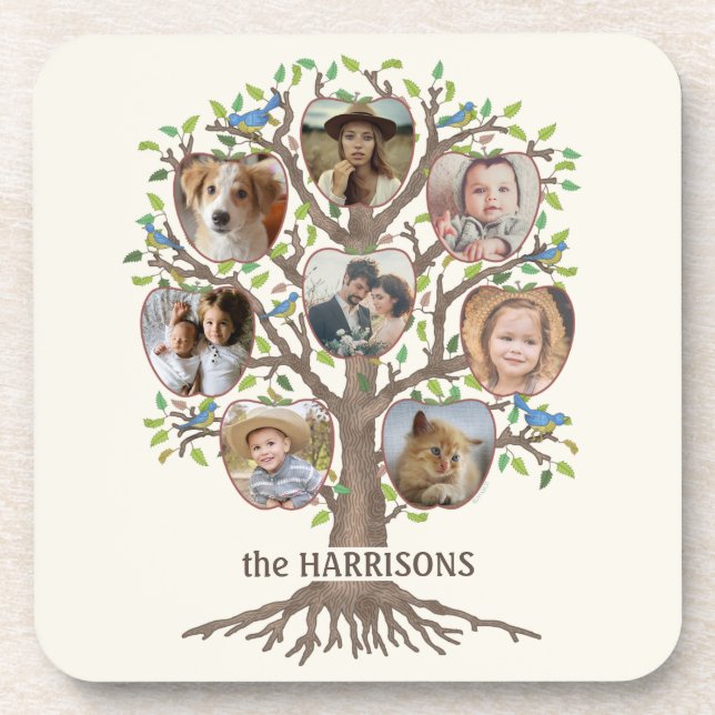 Family Tree Photo Collage 8 Pictures Name Lt Beige Coaster (Front)