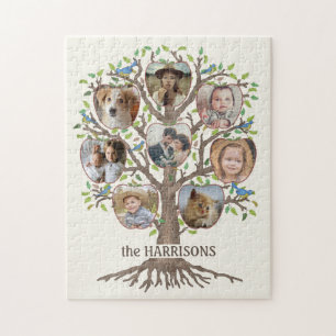 Family Tree Photo Collage 8 Pictures Name Lt Beige Jigsaw Puzzle