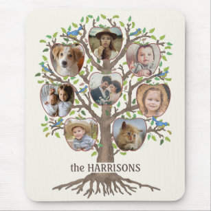 Family Tree Photo Collage 8 Pictures Name Lt Beige Mouse Pad