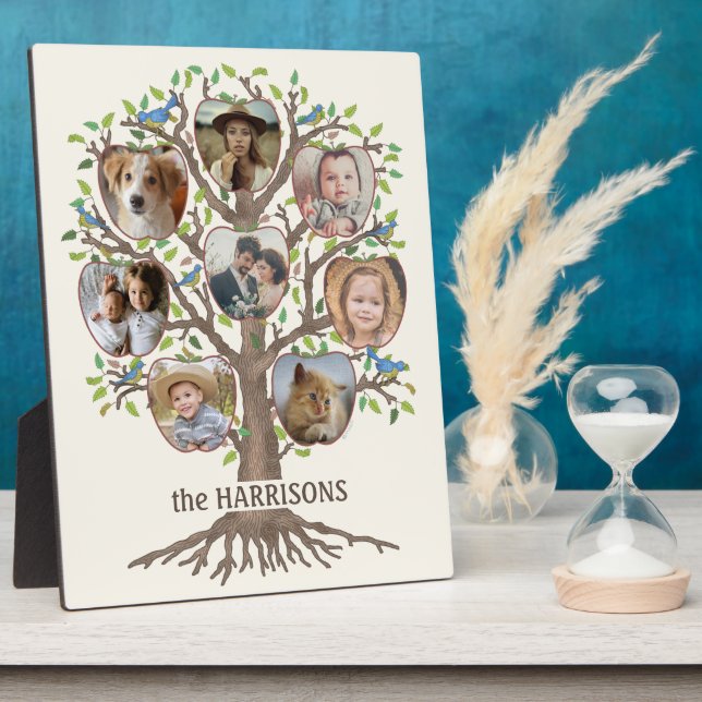 Family Tree Photo Collage 8 Pictures Name Lt Beige Plaque (Side)