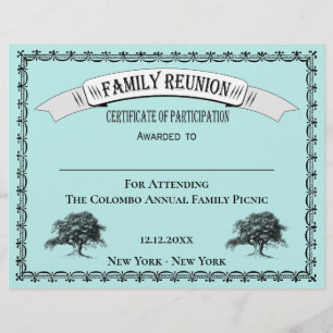 Family Tree Reunion Certificate of Participation