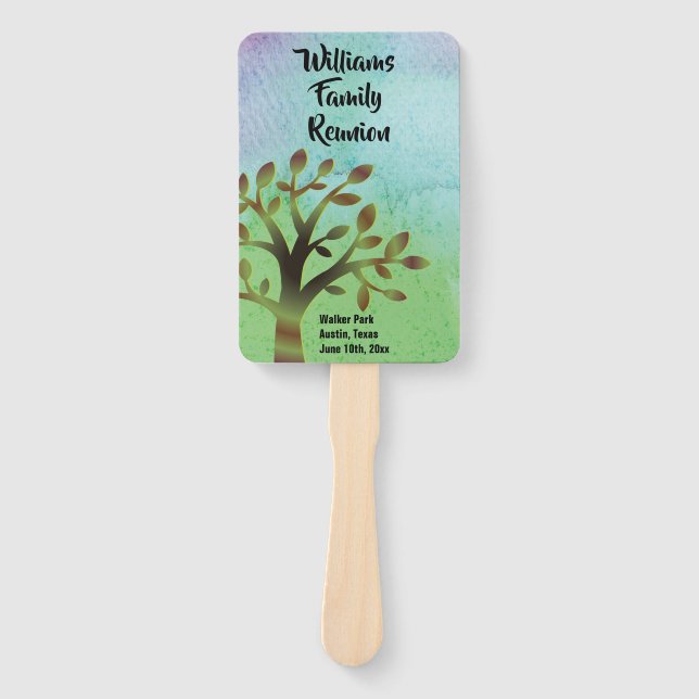 Family Tree Reunion Gathering Watercolor Modern Hand Fan (Front)