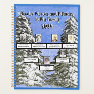 Family Tree Watercolor Snowy Pine Trees Mercies  Planner