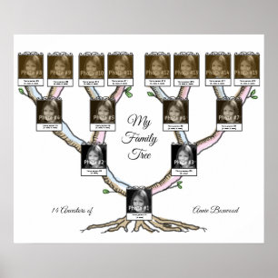Family Tree with 15 Persons Custom Photo and Text Poster