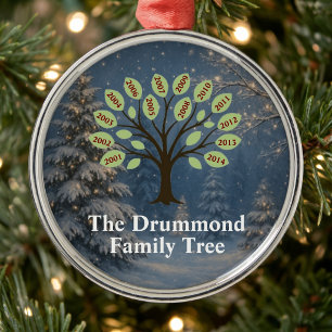 Family Tree With Birth Years Metal Ornament