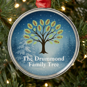 Family Tree With Birth Years Metal Ornament