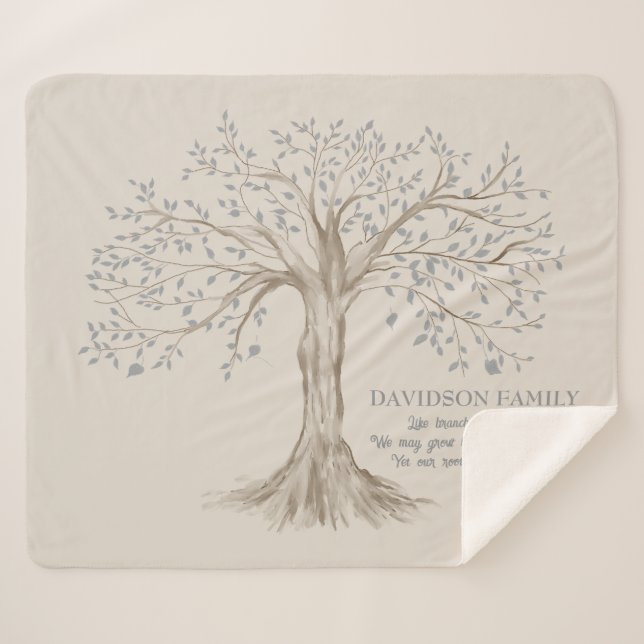 Family Tree With Quote Personalized Tan Sherpa Blanket (Front (Horizontal))