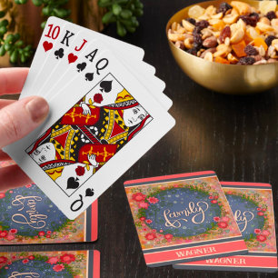 Family Trendy Modern Fun Floral Customized Name Playing Cards