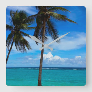 Family Trip Beach Vacation Guadeloupe Caribbean Square Wall Clock