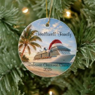 Family Tropical Christmas Cruise Ceramic Ornament