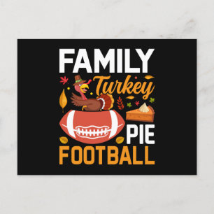 Family Turkey Pie Football Thanksgiving Postcard
