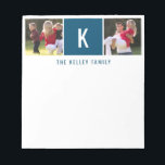 Family Two Photo Personalized Blue Notepad<br><div class="desc">Add your favourite photos,  initial and text using the template form.  Choose "customize further" to move the photos as needed or to change the font.</div>