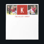 Family Two Photo Personalized Red Notepad<br><div class="desc">Add your favourite photos,  initial and text using the template form.  Choose "customize further" to move the photos as needed or to change the font.</div>