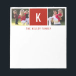 Family Two Photo Personalized Red Notepad<br><div class="desc">Add your favourite photos, initial and text using the template form. Choose "customize further" to move the photos as needed or to change the font.</div>
