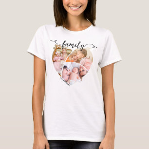 Family   Unique Custom Heart-Shaped Photo Collage T-Shirt