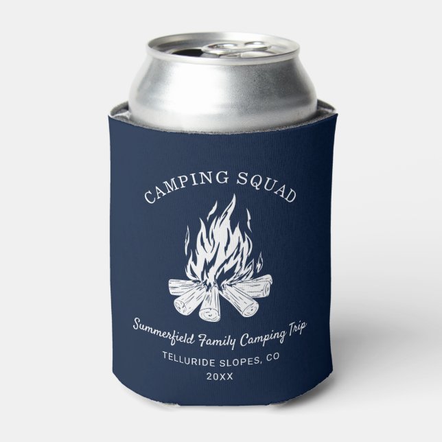 Family Vacation Campfire Camping Trip Custom Can Cooler (Can Front)