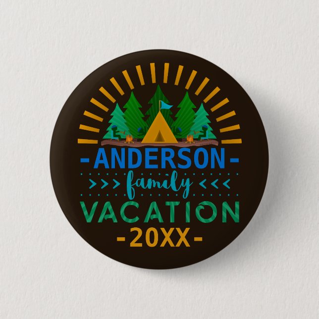 Family Vacation Camping Trip | Custom Name Year 2 Inch Round Button (Front)