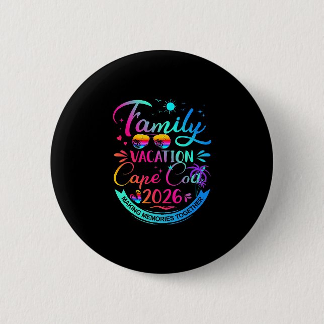 Family Vacation Cape Cod 2026 Palm Tree Gift  2 Inch Round Button (Front)