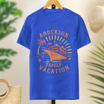 Family Vacation Cruise Ship Trip | Personalized V1 T-Shirt<br><div class="desc">No family vacation is complete without matching t-shirts. These personalized tees show a cruise ship, sun rays, a palm tree, and more nautical details. The colour palette is orange and yellow on your choice of shirt colour. All text can be easily changed through the templates, including your family name and...</div>