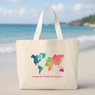 Family Vacation Custom Colourful World Map Mom Large Tote Bag