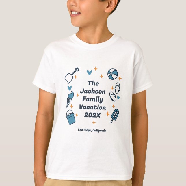 Family Vacation Cute Beach Doodle Matching Custom T-Shirt (Front)