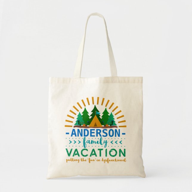 Family Vacation Funny Camping Trip | Custom Name Tote Bag (Front)